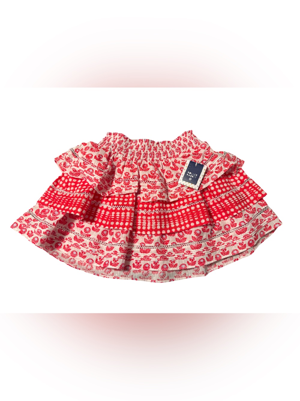 Roller Rabbit x Target Red and White Floral Printed Tiered Mini Skirt - Picture 3 of 5